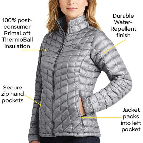 The North Face Thermoball Trekker Puffer Jacket Zip-Up Lightweight Grey - Picture 5 of 16